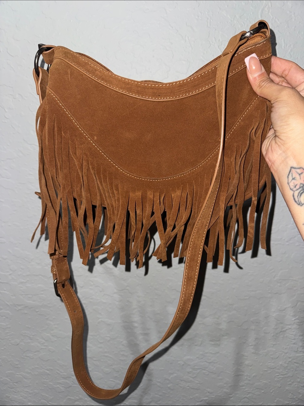 Fringe Suede Crossbody Bag - Brown - Picture 2 of 5